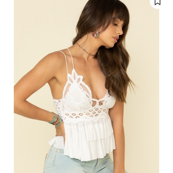 Free People Adella Cami Lace Ruffled Tank in White sz Small - Picture 4 of 11